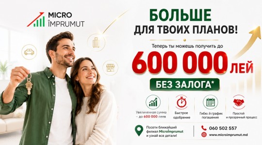 Отличные новости! MicroÎmprumut предоставляет кредиты до 600 000 леев без залога!