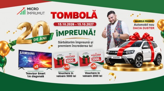 Lansăm Tombola Aniversară „20 de ani împreună” – sărbătorim alături de membrii MicroÎmprumut!